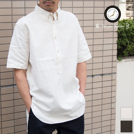 【RE PRICE/価格改定】[AUD1805] Upscape Audience コットンリネンキャンバスボタンダウンプルオーバーシャツ