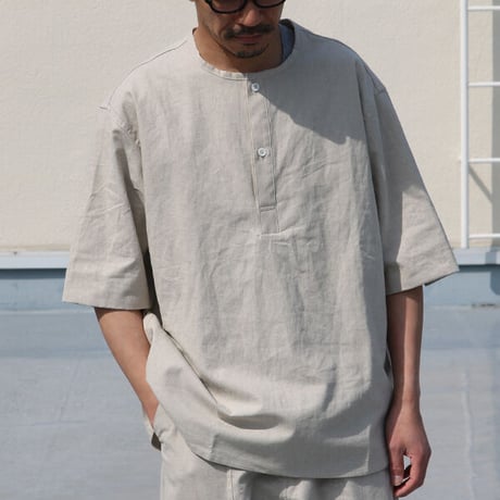 綿麻ビンテージソフトキャンバス スリーピング ハーフスリーブ シャツ【MADE IN JAPAN】『日本製』/ Upscape Audience [AUD6518]