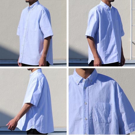 播州織オックスフォード ボタンダウン ボクシーAライン ハーフスリーブシャツ【MADE IN JAPAN】『日本製』/ Upscape Audience [AUD6640]