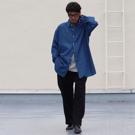 6オンス デニム 釦ダウン ボクシーAライン 長袖シャツ【MADE IN JAPAN】/ Upscape Audience[AUD6391]
