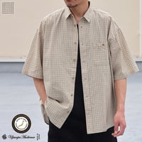 播州織 ドビーミニチェック レギュラーカラー ボクシーAライン ハーフスリーブ ワーク シャツ【MADE IN JAPAN】/ Upscape Audience [AUD6602]