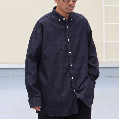 6オンス デニム 釦ダウン ボクシーAライン 長袖シャツ【MADE IN JAPAN】/ Upscape Audience[AUD6391]
