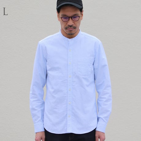 バンドカラー長袖シャツ【MADE IN JAPAN】『日本製』/ Upscape Audience [AUD1864-SAXSTRIPEOX]