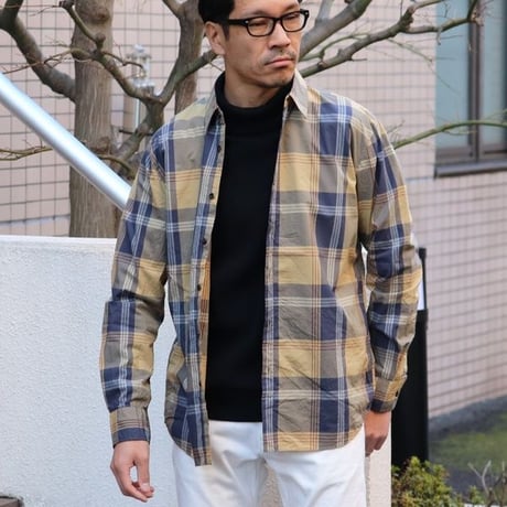 タイプライター 大判チェック ルーズFIT 裏前立 レギュラーカラー L/Sシャツ【MADE IN JAPAN】『日本製』/ Upscape Audience [AUD6173]