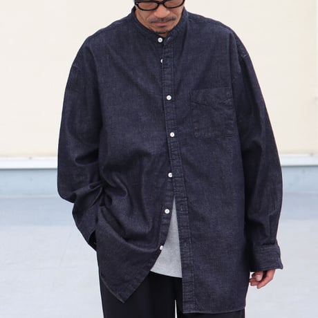 6オンス デニム バンドカラー ボクシーAライン 長袖シャツ【MADE IN JAPAN】/ Upscape Audience[AUD6392]
