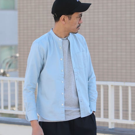 【RE PRICE / 価格改定】バンドカラー長袖シャツ【MADE IN JAPAN】『日本製』/ Upscape Audience [AUD1864-BLUEGRAYOX]