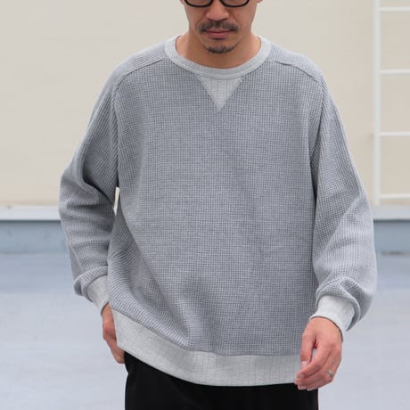 ビッグワッフル サドルショルダー ガゼットクルーネック XL ニットソー【MADE IN JAPAN】『日本製』 / Upscape Audience [AUD6485]