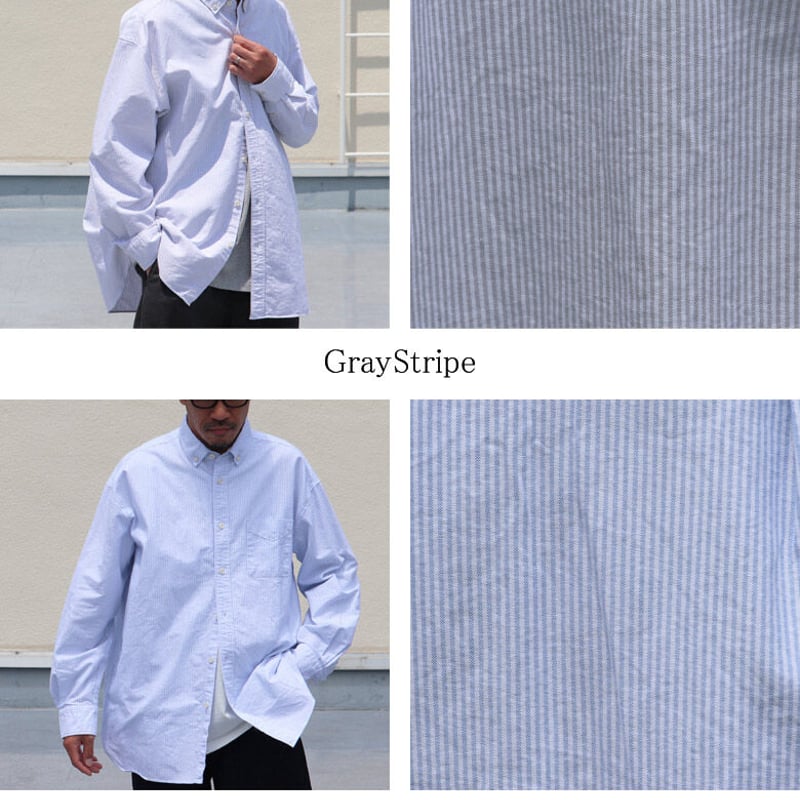 播州織オックスフォードストライプ ボタンダウン 長袖 ボクシー