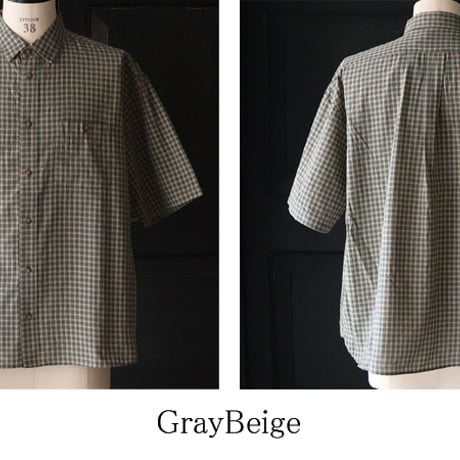 播州織 ドビーミニチェック レギュラーカラー ボクシーAライン ハーフスリーブ ワーク シャツ【MADE IN JAPAN】/ Upscape Audience [AUD6602]
