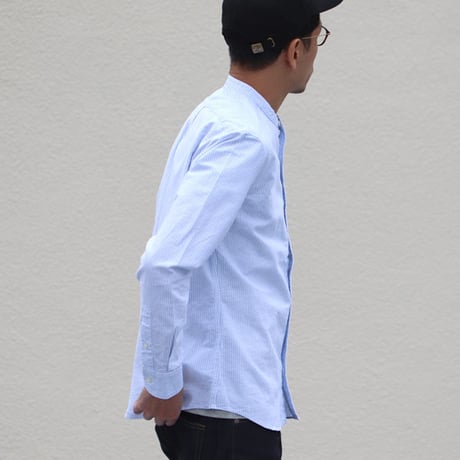 バンドカラー長袖シャツ【MADE IN JAPAN】『日本製』/ Upscape Audience [AUD1864-SAXSTRIPEOX]