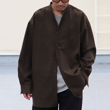 フェイクスウェード バンドカラー ボクシーAライン 長袖シャツ【MADE IN JAPAN】『日本製』/ Upscape Audience [AUD6389]