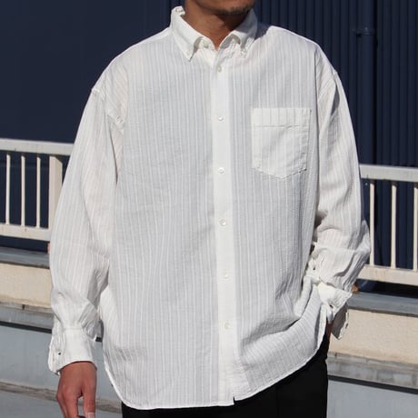 レノクロス（からみ織）ボタンダウン ボクシーAライン 長袖シャツ【MADE IN JAPAN】『日本製』/ Upscape Audience [AUD6503]