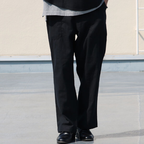 新品未使用 Upscape Audience 綿麻ベイカーパンツ ブラック L 綿麻ビンテージソフトキャンバス ベイカー ワイドイージーパンツ