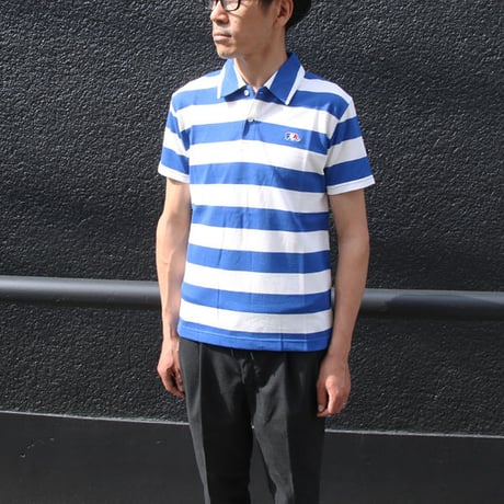【価格改定】[AUD1554] Upscape Audience 鹿の子太ボーダーエレファント刺繍ワイドスプレッドカラーポロシャツ