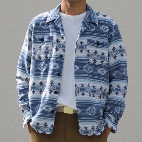 [AUD2772]ネイティブジャガードボーダーオープンカラーライト_Jacket【MADE IN JAPAN】『日本製』/ Upscape Audience