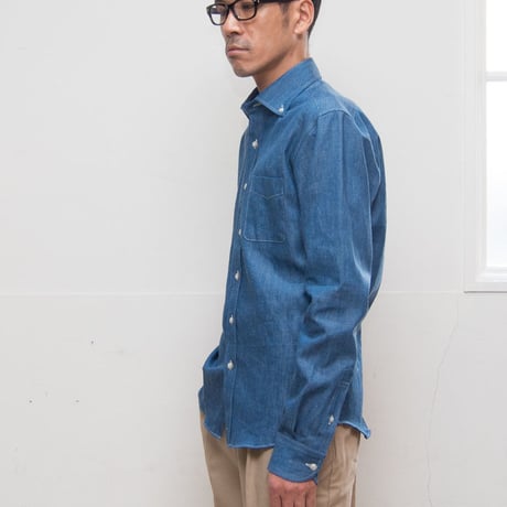 [AUD1735] Upscape Audience 麻混デニムワイドスプレッド長袖シャツ