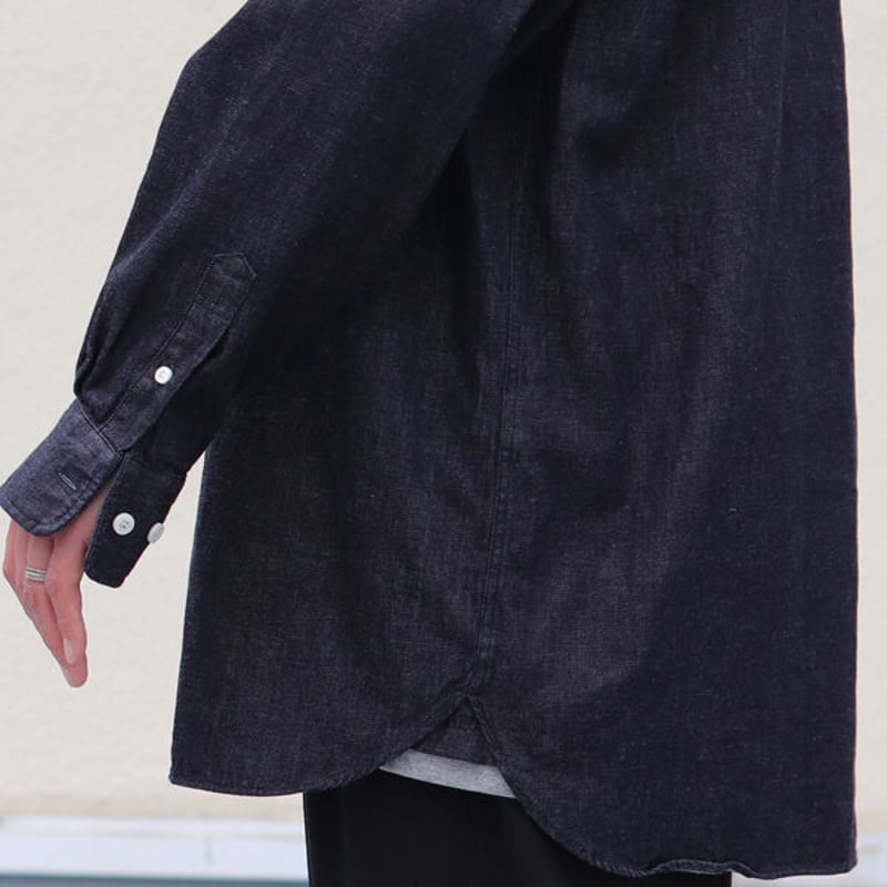 6オンス デニム 釦ダウン ボクシーAライン 長袖シャツ【MADE IN JAPAN