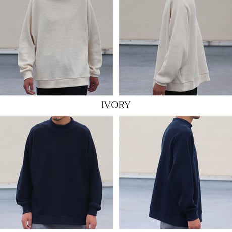 ビッグワッフル サドルショルダー モックネック XL ニットソー【MADE IN JAPAN】『日本製』 / Upscape Audience [AUD6486]