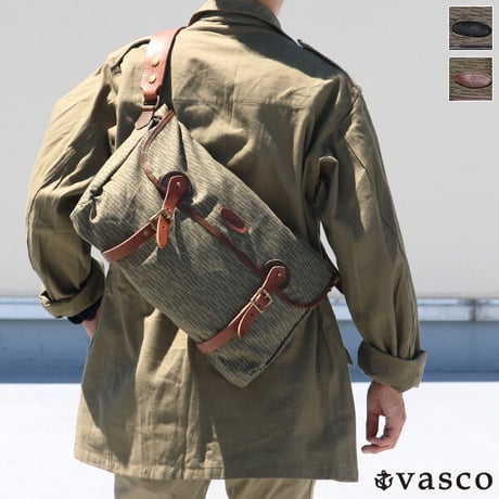 [AUD5057] Upscape Audience / VASCO デッドストックレインカモテント生地×Leather Fishing Shoulder Bag