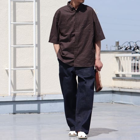 綿麻ワッシャーキャンバス ボタンダウン ボクシーAライン ハーフスリーブシャツ【MADE IN JAPAN】『日本製』/ Upscape Audience [AUD6546]