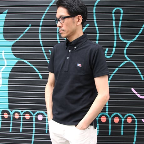 【RE PRICE/価格改定】[AUD1500] Upscape Audience 鹿の子3色ゾウ刺繍ワンポイントボタンダウンカラー半袖ポロシャツ