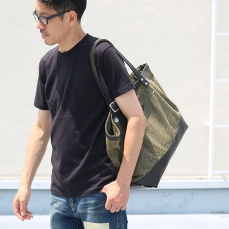 [AUD5055] Upscape Audience / VASCO デッドストックレインカモテント生地×Leather Travel Tote Bag