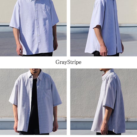 TECH サッカー ストライプ ボタンダウン ボクシーAライン ハーフスリーブ シャツ【MADE IN JAPAN】『日本製』/ Upscape Audience [AUD6428]