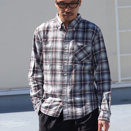 【RE PRICE/価格改定】[AUD1519] Upscape Audience オンブレチェックボタンダウンワンカラーボタン長袖シャツ