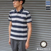 【価格改定】[AUD1554] Upscape Audience 鹿の子太ボーダーエレファント刺繍ワイドスプレッドカラーポロシャツ
