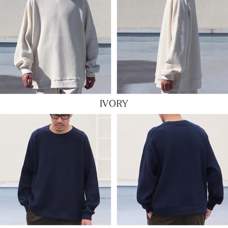 ビッグワッフル サドルショルダー ガゼットクルーネック XL ニットソー【MADE IN JAPAN】『日本製』 / Upscape Audience [AUD6485]