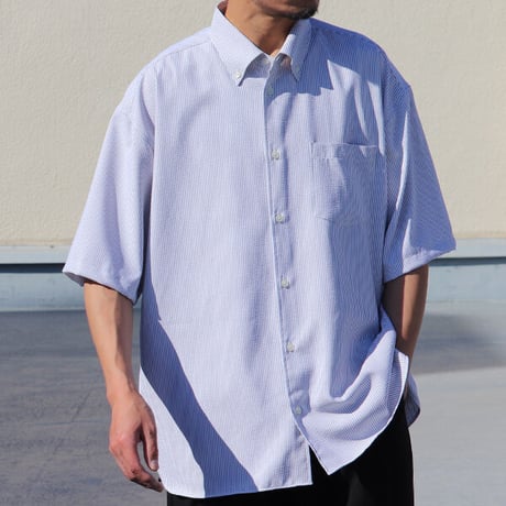 TECH サッカー ストライプ ボタンダウン ボクシーAライン ハーフスリーブ シャツ【MADE IN JAPAN】『日本製』/ Upscape Audience [AUD6428]