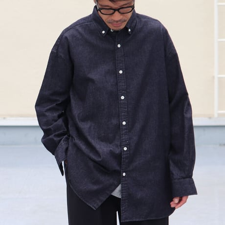 6オンス デニム 釦ダウン ボクシーAライン 長袖シャツ【MADE IN JAPAN】/ Upscape Audience[AUD6391]