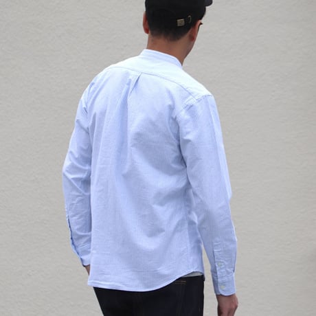 バンドカラー長袖シャツ【MADE IN JAPAN】『日本製』/ Upscape Audience [AUD1864-SAXSTRIPEOX]