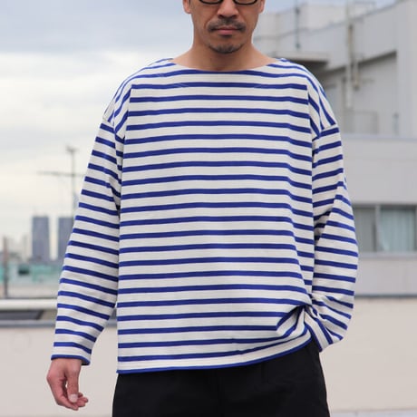 Basque10オンス（バスク天竺）フレンチボーダー ボートネック BOX Tee/ Upscape Audience[AUD6256]