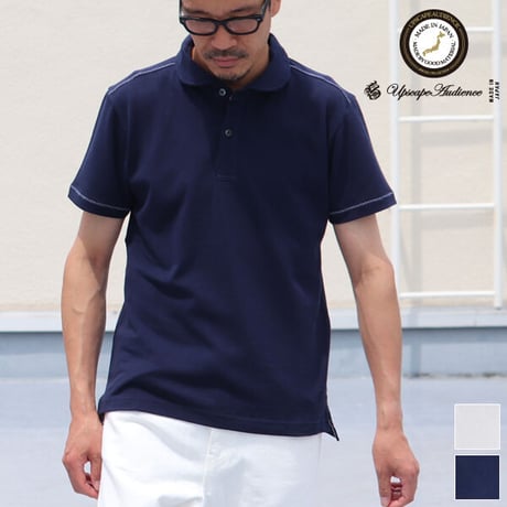 【RE PRICE / 価格改定】[AUD1427] Upscape Audience リサイカラー鹿の子ショールカラー半袖ポロシャツ