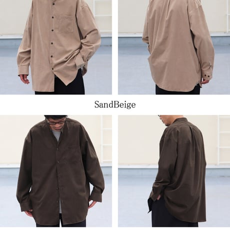 フェイクスウェード バンドカラー ボクシーAライン 長袖シャツ【MADE IN JAPAN】『日本製』/ Upscape Audience [AUD6389]