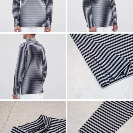 【RE PRICE / 価格改定】[AUD1750] Upscape Audience 高密度シルケットボーダーモックネック長袖Tシャツ