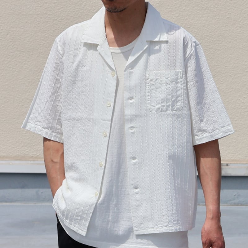 レノクロス（からみ織）オープンカラー ハーフスリーブシャツ[AUD6638