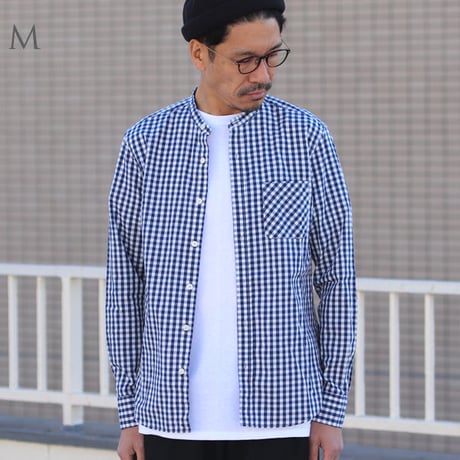 【RE PRICE / 価格改定】バンドカラー長袖シャツ【MADE IN JAPAN】『日本製』/ Upscape Audience [AUD1864-NAVYGUNGAHAMBROAD]