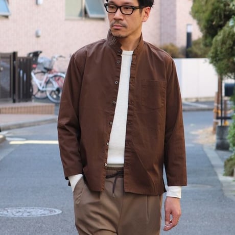 コットンギャバジンスタンドスモールカラー9/S シャツジャケット【MADE IN JAPAN】『日本製』/ Upscape Audience [AUD2773]