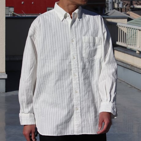 レノクロス（からみ織）ボタンダウン ボクシーAライン 長袖シャツ【MADE IN JAPAN】『日本製』/ Upscape Audience [AUD6503]