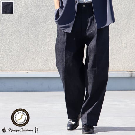 「備後」13.75oz 横ベージュ セルヴィッチ 青耳デニム 1タック バレルパンツ【MADE IN JAPAN】『日本製』/ Upscape Audience [AUD3551]