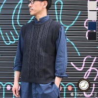 [AUD2611] Upscape Audience フランスリネンケーブル×鹿の子クルーネックベスト