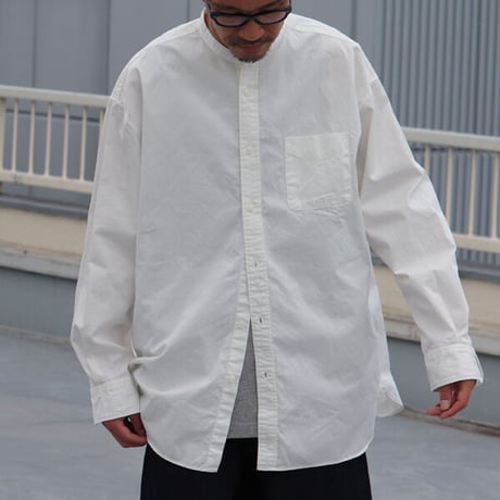 遠州織7オンス チノクロス バンドカラー 長袖 ボクシーAライン シャツ【MADE IN JAPAN】『日本製』/ Upscape Audience [AUD6306]