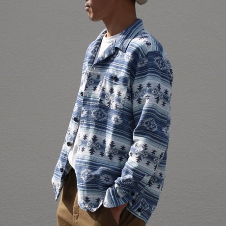 [AUD2772]ネイティブジャガードボーダーオープンカラーライト_Jacket【MADE IN JAPAN】『日本製』/ Upscape Audience
