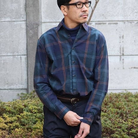 タイプライター 大判チェック ルーズFIT 裏前立 レギュラーカラー L/Sシャツ【MADE IN JAPAN】『日本製』/ Upscape Audience [AUD6173]