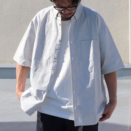 播州織オックスフォード ボタンダウン ボクシーAライン ハーフスリーブシャツ【MADE IN JAPAN】『日本製』/ Upscape Audience [AUD6640]