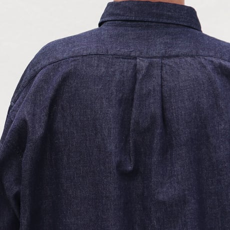6オンス デニム 釦ダウン ボクシーAライン 長袖シャツ【MADE IN JAPAN】/ Upscape Audience[AUD6391]