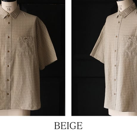 播州織 ドビーミニチェック レギュラーカラー ボクシーAライン ハーフスリーブ ワーク シャツ【MADE IN JAPAN】/ Upscape Audience [AUD6602]