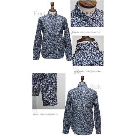 【RE PRICE/価格改定】[AUD1544] Upscape Audience 小花柄リネンワイドスプレッドカラーボタンダウン長袖シャツ